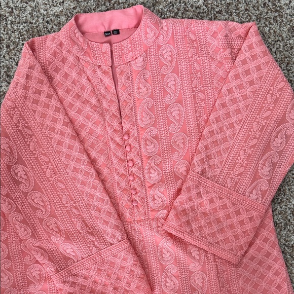 NEW Peach chikankari Long kurta Top fully Embroidered new - Picture 3 of 8